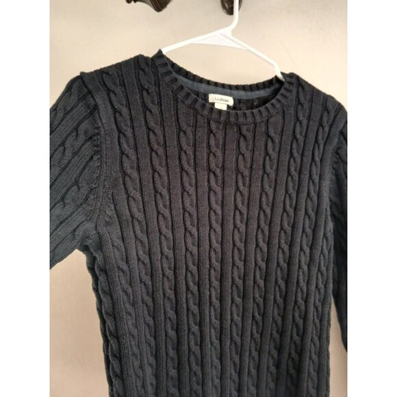 LL BEAN  Womens M Navy Blue Chunky Cable Knit Cotton Crewneck Fisherman Sweater - Picture 4 of 6